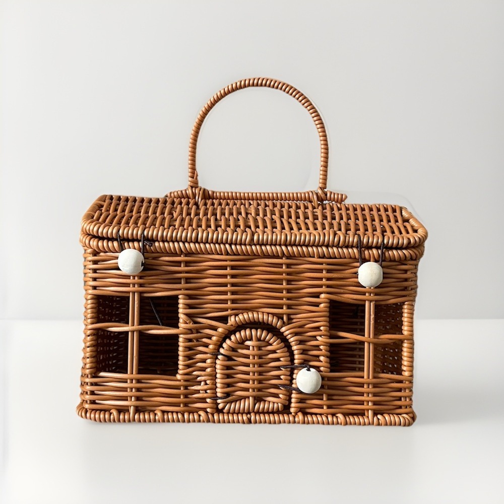Vintage Style Woven House Purse Cottagecore Basket Bag Fairycore Boho Picnic